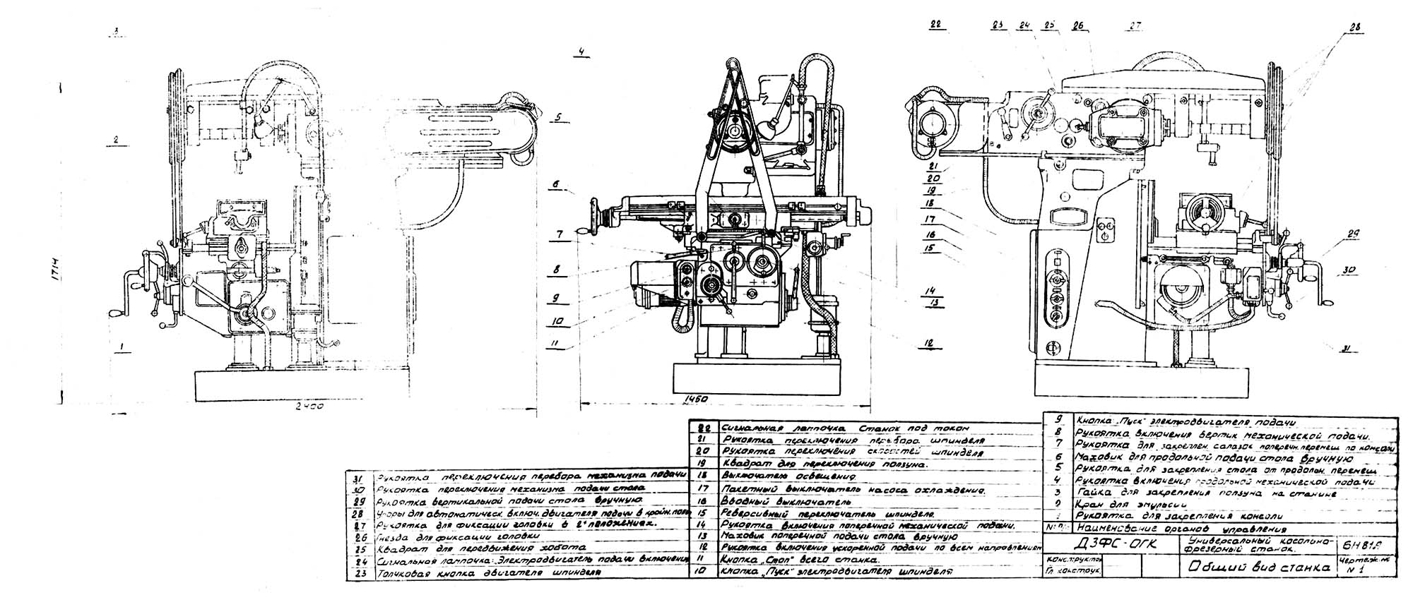 6Н81А Розташування органів керування фрезерным верстатом модели